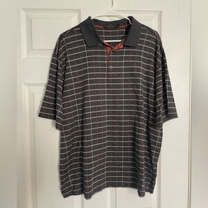 Bugatchi Men's Medium Grey and Rust Windowpane Polo Shirt Egyptian Cotton